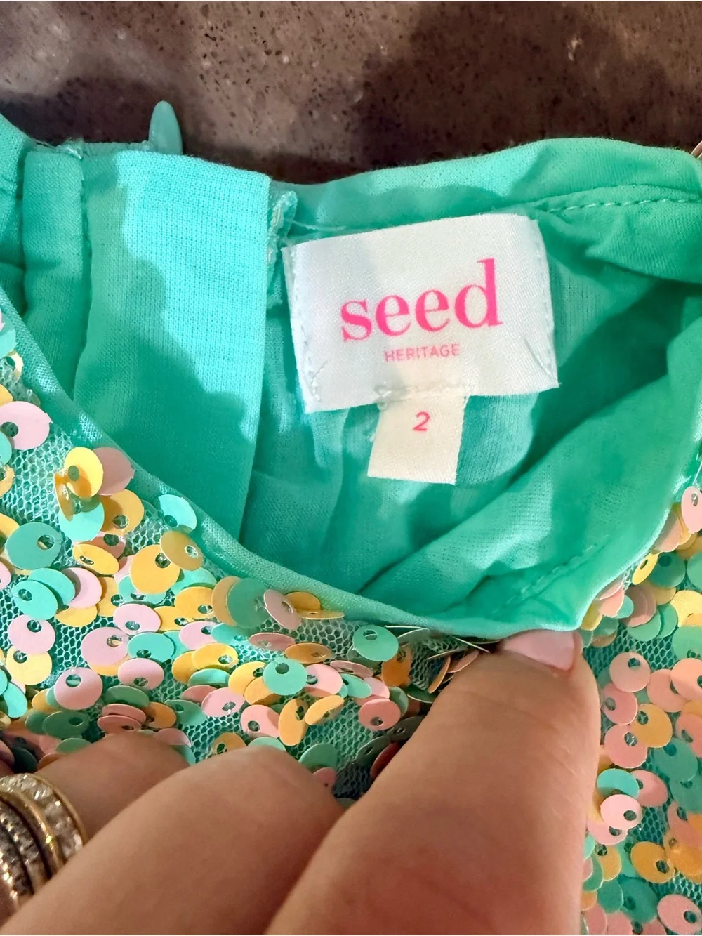 Heritage Mint Sequin Floral Party Dress - Picture 6 of 6